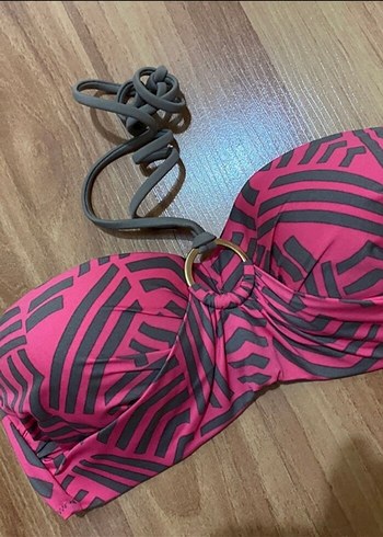 38 Beden Bohem Zebra Desenli Pembe Strappy Bikini Üstü