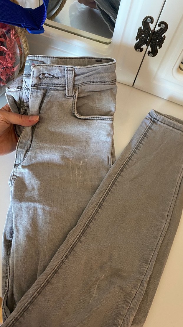 Gri Kadın Denim Normal Boy Dar Kesim Jean - Görsel 2