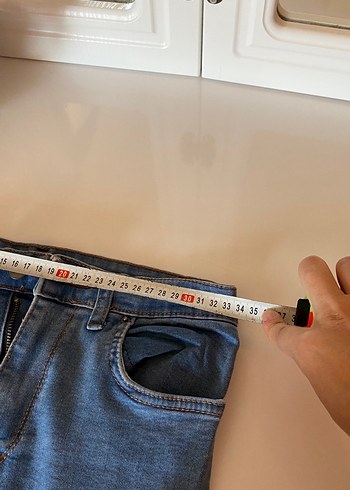 Düğmeli Mavi Bol Kesim Midi Kadın Kot Pantolon - Görsel 5