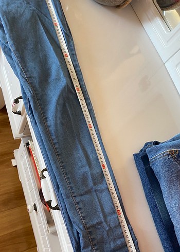 Düğmeli Mavi Bol Kesim Midi Kadın Kot Pantolon - Görsel 4