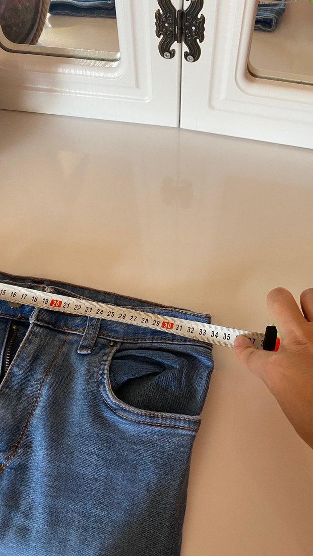 Düğmeli Mavi Bol Kesim Midi Kadın Kot Pantolon - Görsel 5