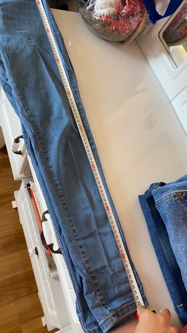 Düğmeli Mavi Bol Kesim Midi Kadın Kot Pantolon - Görsel 4