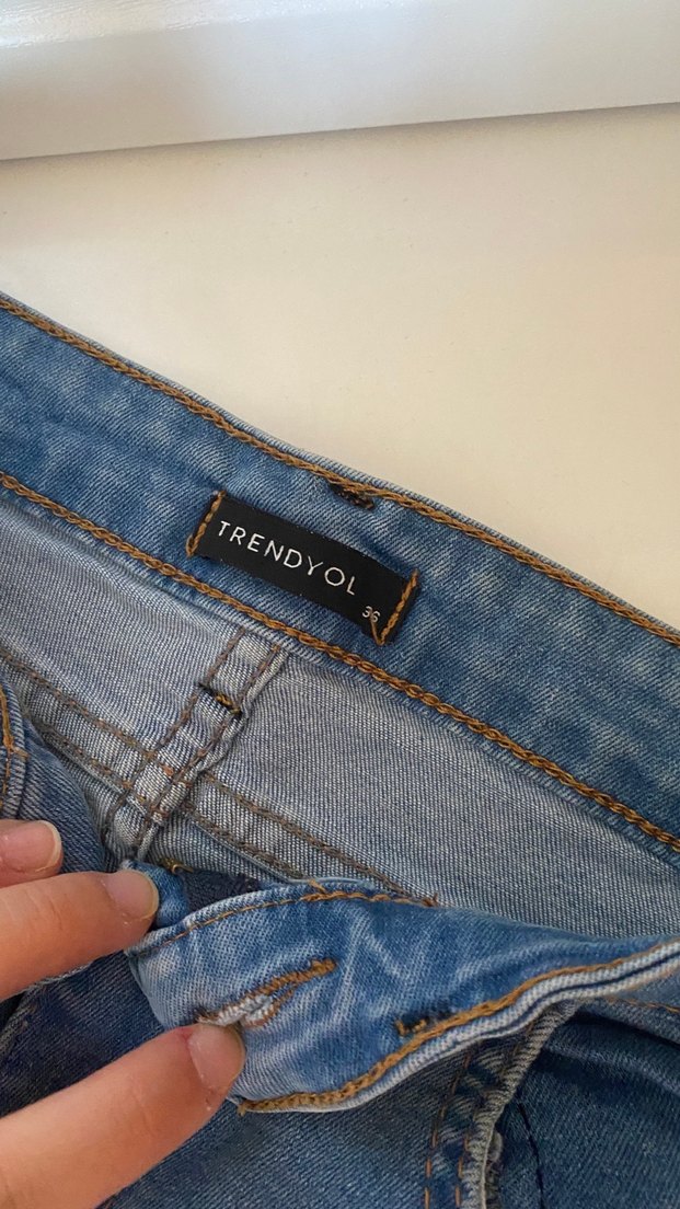 Düğmeli Mavi Bol Kesim Midi Kadın Kot Pantolon - Görsel 2