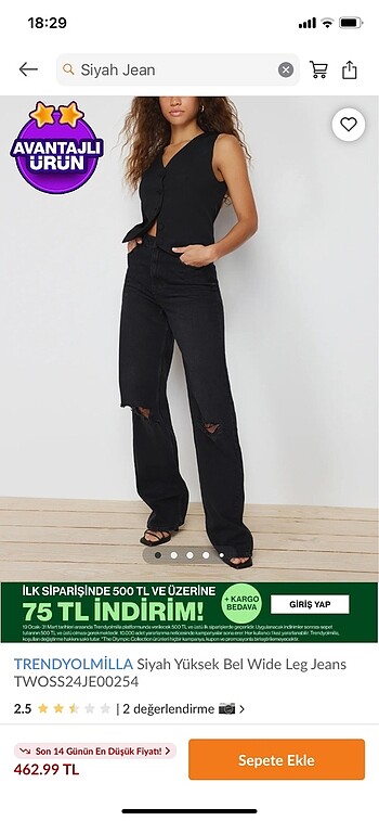 Trendyolmilla siyah yırtık detaylı jean