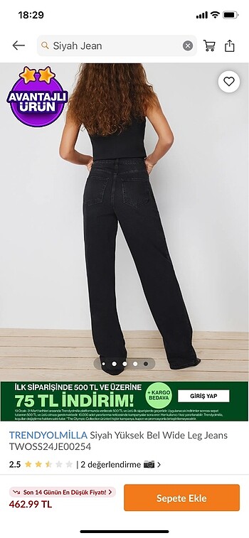 xs Beden Trendyolmilla siyah yırtık detaylı jean