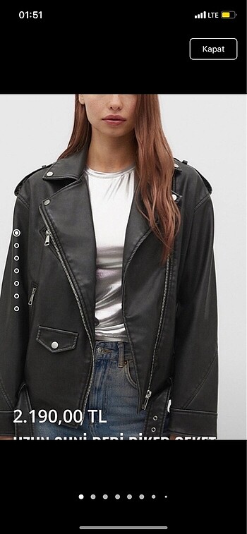 Stradivarius Uzun Deri Biker Ceket S