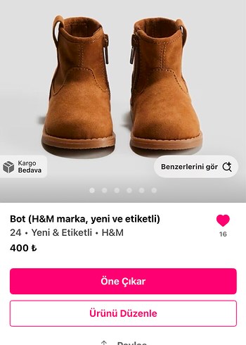 H&M 2 tane ürün (H&M Bebek Takım Dinozor 24-36 ay ve Bot 24 numara)