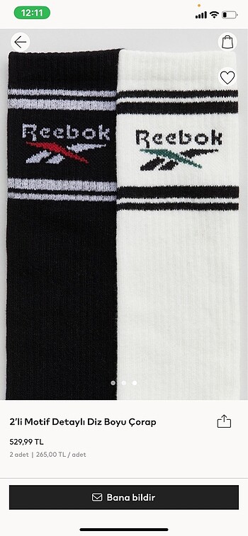 Diz Boyu Çorap(Reebok, 37-39 bedenler, yeni ve etiketli) - Görsel 3