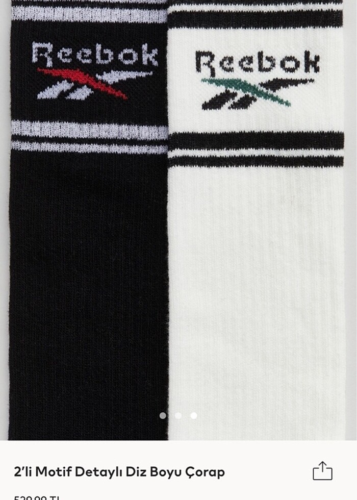 Diz Boyu Çorap(Reebok, 37-39 bedenler, yeni ve etiketli) - Görsel 3