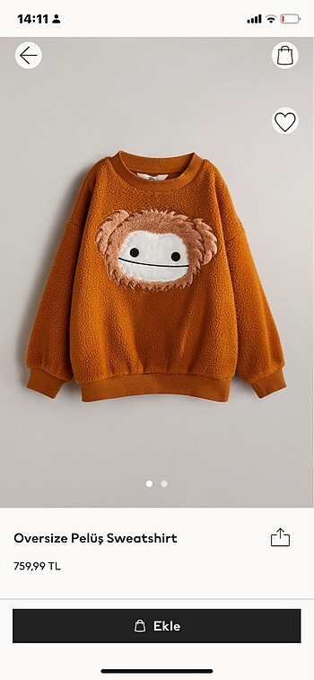 Oversize pelüş sweatshirt (yeni, Etiketli, H&M marka), 4-6 ya