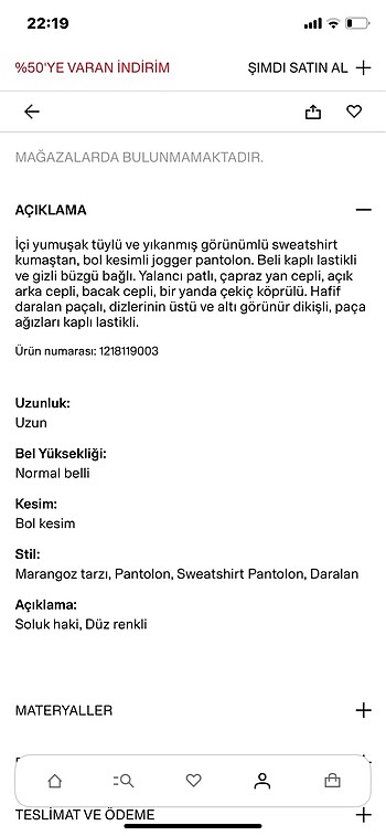 13-14 Yaş Beden haki Renk Marangoz tarzı jogger pantolon (14+ yaş için, marka H&M, yeni ve