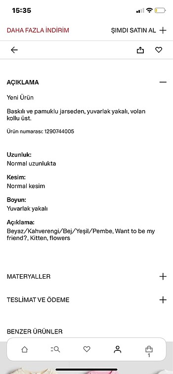 6 Yaş Beden Vollan kollu ve pamuklu üst H&M marka (6-8 yaş, yeni ve etiketli