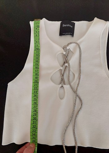m Beden Bershka Beyaz Zincir Detaylı Halter Yaka Atlet