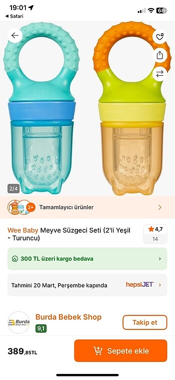 Wee baby 2li meyve süzgeci