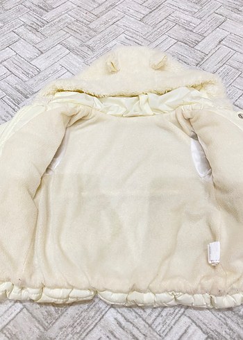 Beyaz Kürklü Kapüşonlu Bebek Kız montu - Görsel 5