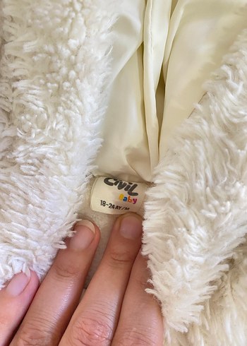 Beyaz Kürklü Kapüşonlu Bebek Kız montu - Görsel 2