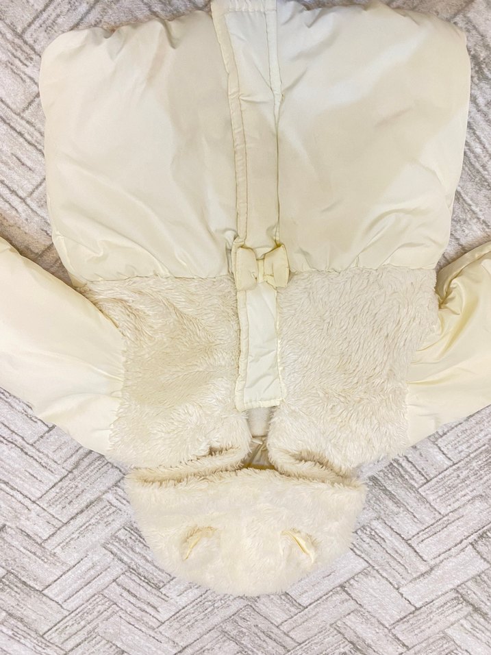 Beyaz Kürklü Kapüşonlu Bebek Kız montu - Görsel 3