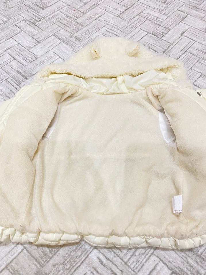 Beyaz Kürklü Kapüşonlu Bebek Kız montu - Görsel 5