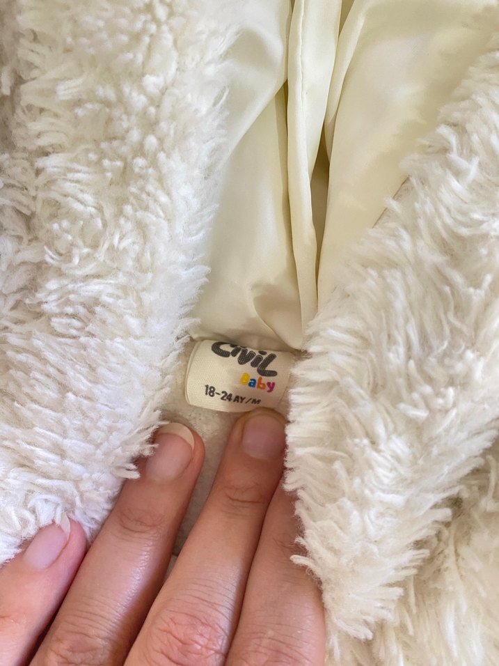 Beyaz Kürklü Kapüşonlu Bebek Kız montu - Görsel 2