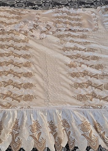 İşlemeli Parlak krem Çift Kişilik Yatak Örtüsü - Görsel 10