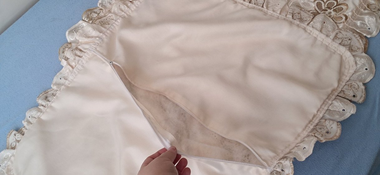 İşlemeli Parlak krem Çift Kişilik Yatak Örtüsü - Görsel 2