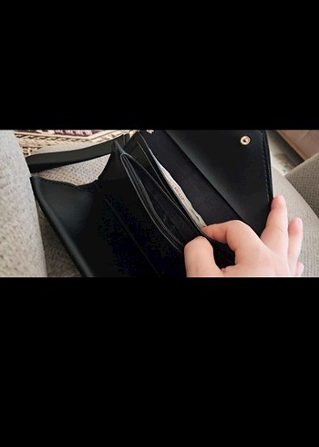 Kadın Siyah Deri Fermuarlı Portföy Cüzdan - Görsel 3