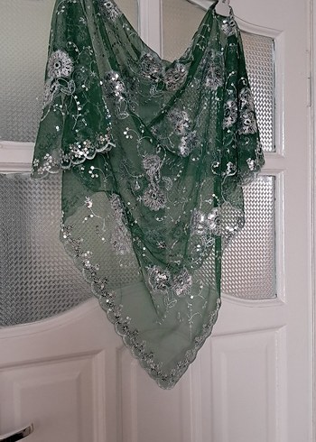Dantel İşlemeli Yeşil Bohem damat kına duvağı