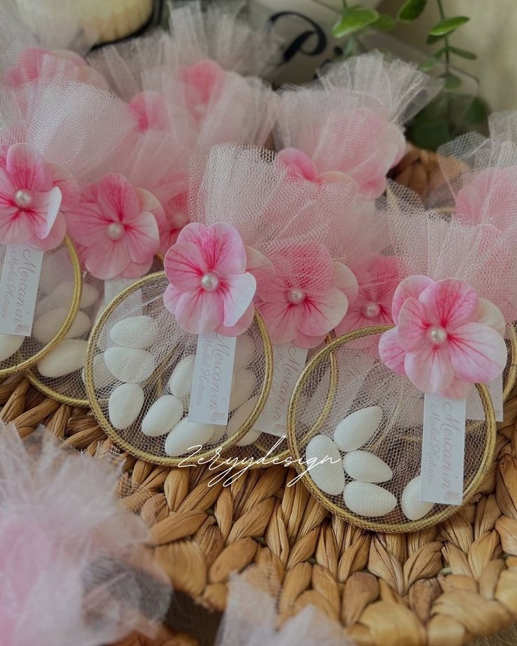 Pembe Çiçekli Hediyelik Kese - Görsel 2