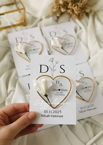 Nikah Hatırası Beyaz Çiçekli Kartlar - Görsel 2
