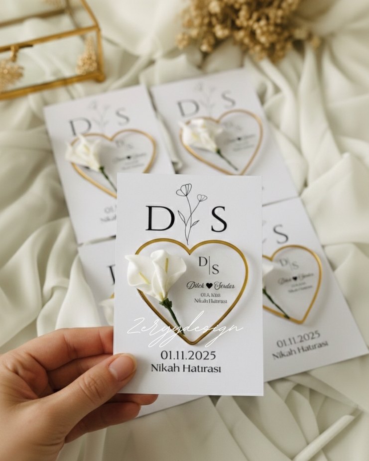 Nikah Hatırası Beyaz Çiçekli Kartlar - Görsel 2