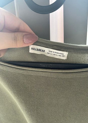 Pull&Bear Haki Uzun Kollu Crop Triko - Görsel 2