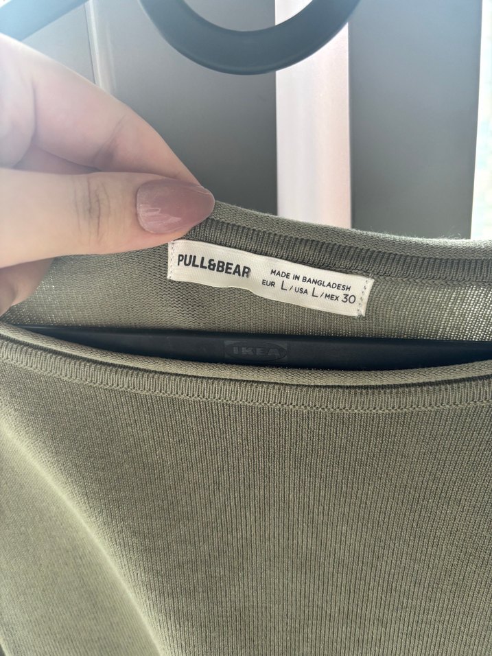 Pull&Bear Haki Uzun Kollu Crop Triko - Görsel 2