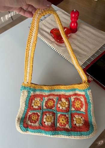 Çiçek Desenli Örgü Bohem Kadın Çantası - Görsel 2