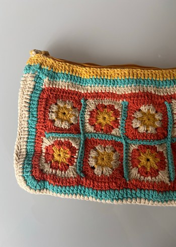 Çiçek Desenli Örgü Bohem Kadın Çantası - Görsel 5