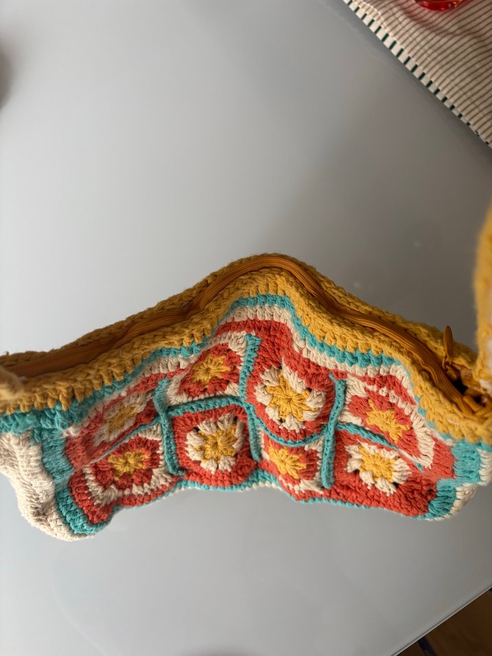 Çiçek Desenli Örgü Bohem Kadın Çantası - Görsel 3