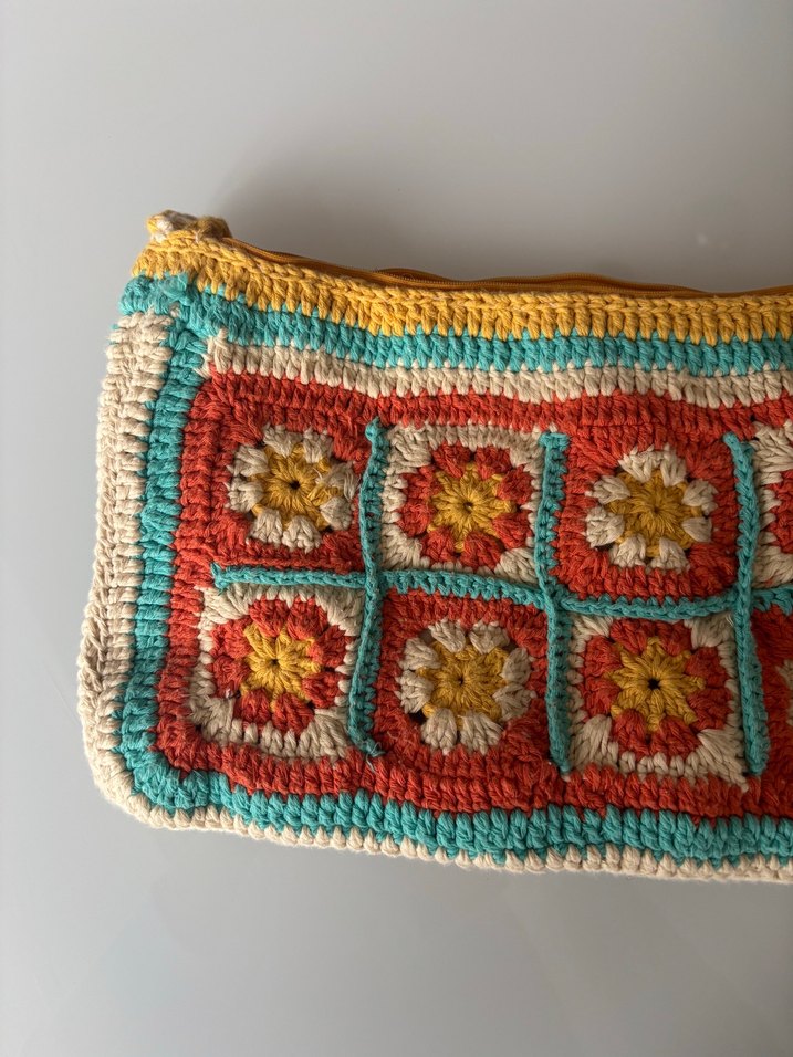 Çiçek Desenli Örgü Bohem Kadın Çantası - Görsel 5