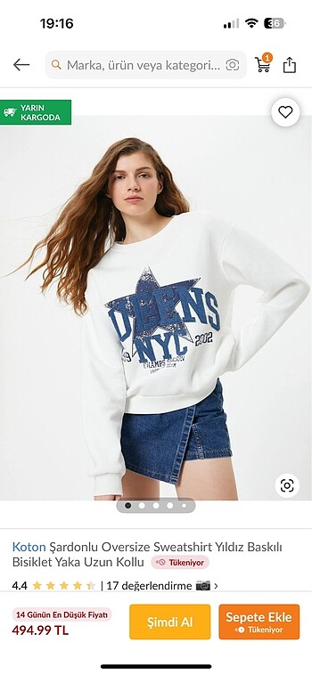Koton yıldız baskılı sweatshirt