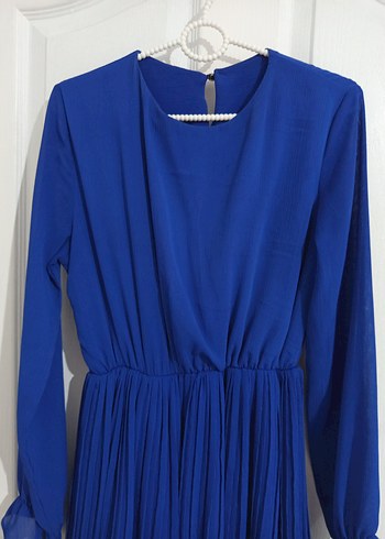 Mavi Pilili Uzun Kadın Elbise - Görsel 3