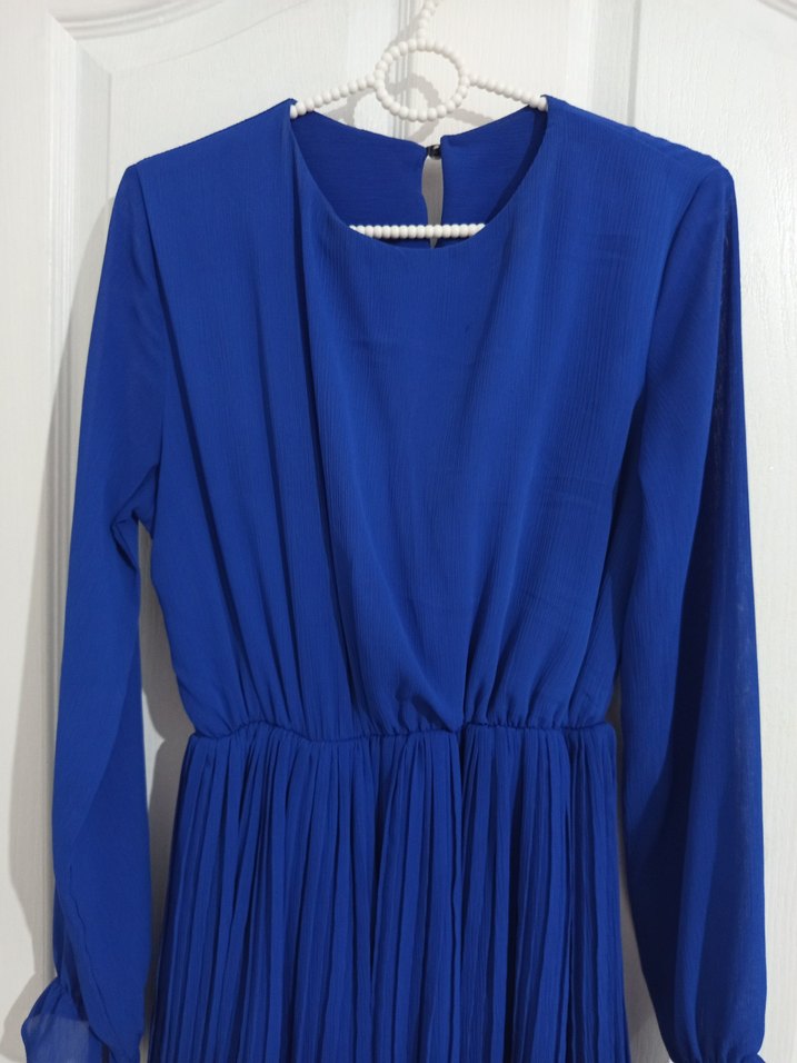 Mavi Pilili Uzun Kadın Elbise - Görsel 3