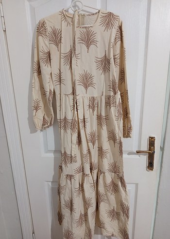 Bej Desenli Uzun Kollu Bohem Elbise - Görsel 2