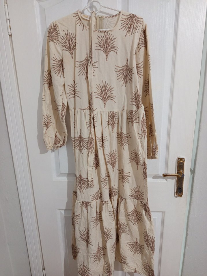 Bej Desenli Uzun Kollu Bohem Elbise - Görsel 2