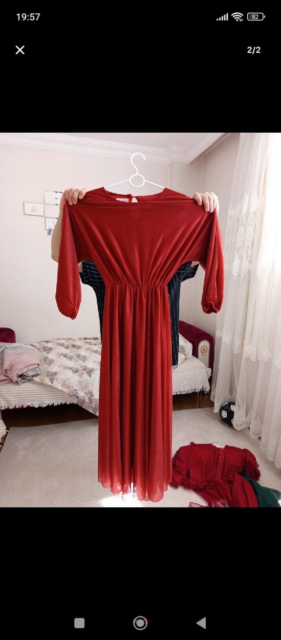 Kırmızı Uzun Kollu Salaş Elbise - Görsel 2