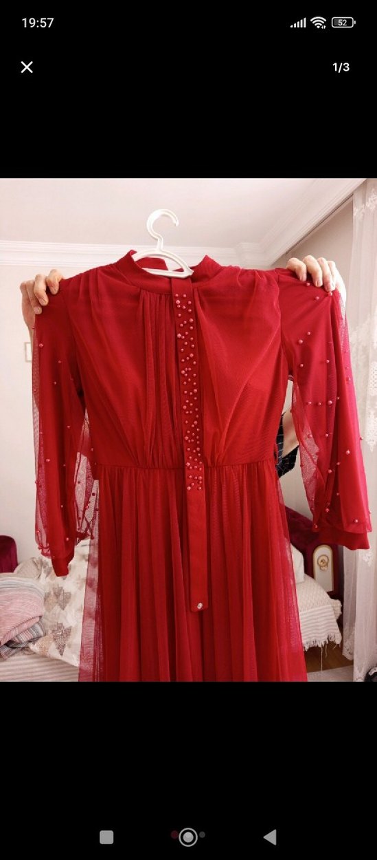 Uzun Kollu Kırmızı Bohem Tarzı Kadın Elbise - Görsel 3