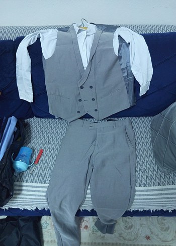 Gri Erkek Takım Elbise, Normal Kesim, Düğmeli - Görsel 3