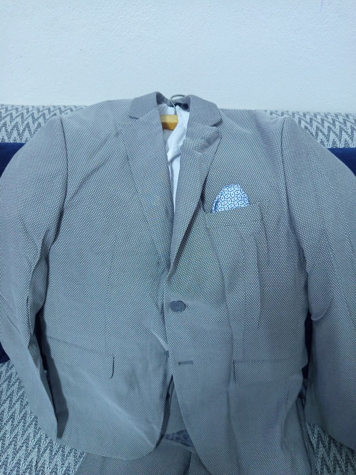 Gri Erkek Takım Elbise, Normal Kesim, Düğmeli - Görsel 2