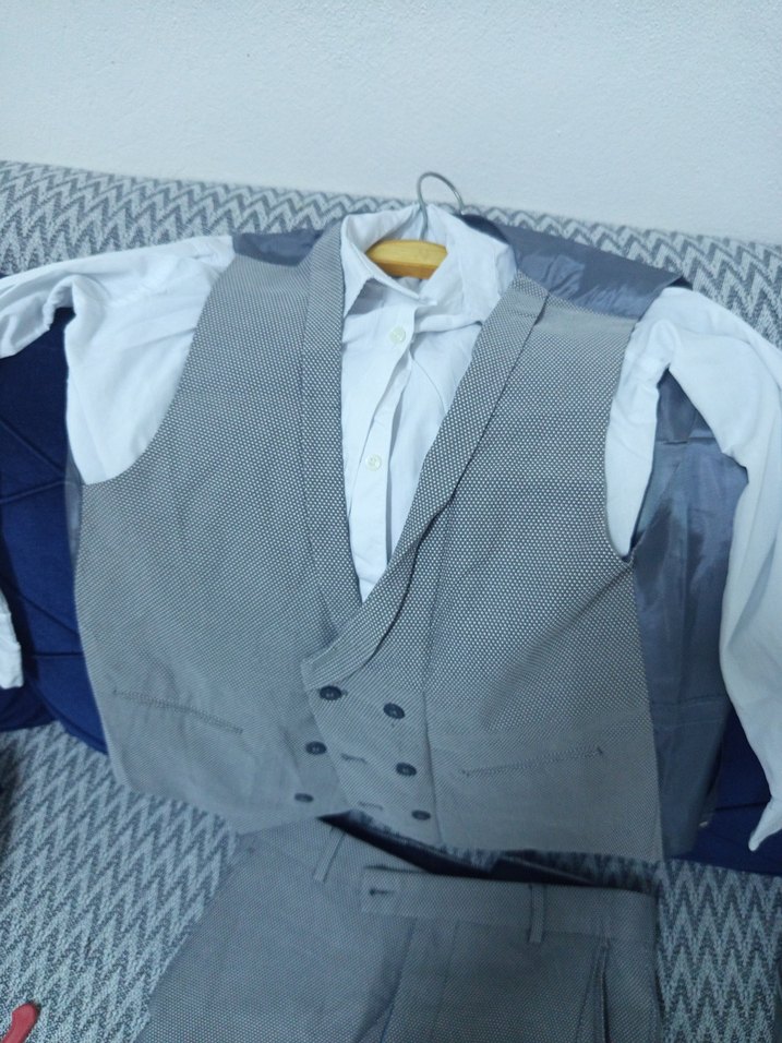 Gri Erkek Takım Elbise, Normal Kesim, Düğmeli - Görsel 4