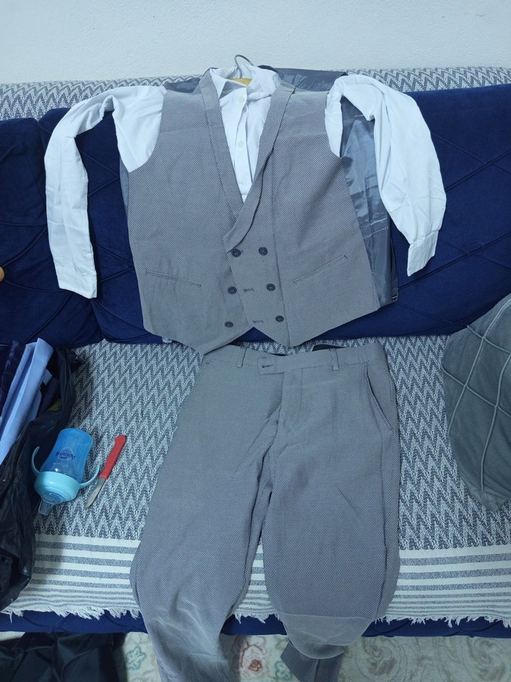 Gri Erkek Takım Elbise, Normal Kesim, Düğmeli - Görsel 5