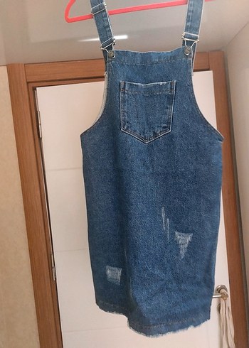 Kadın Mavi Kot Midi Salopet - Görsel 2