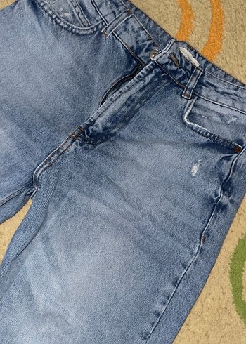 m Beden Kadın Gri Yırtık Detaylı Salaş Denim Pantolon