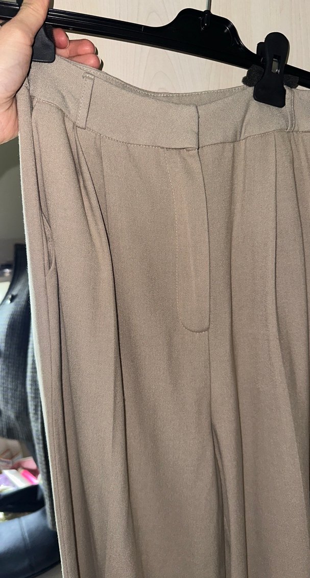 Bej palazzo Kadın Kumaş Pantolon - Görsel 4